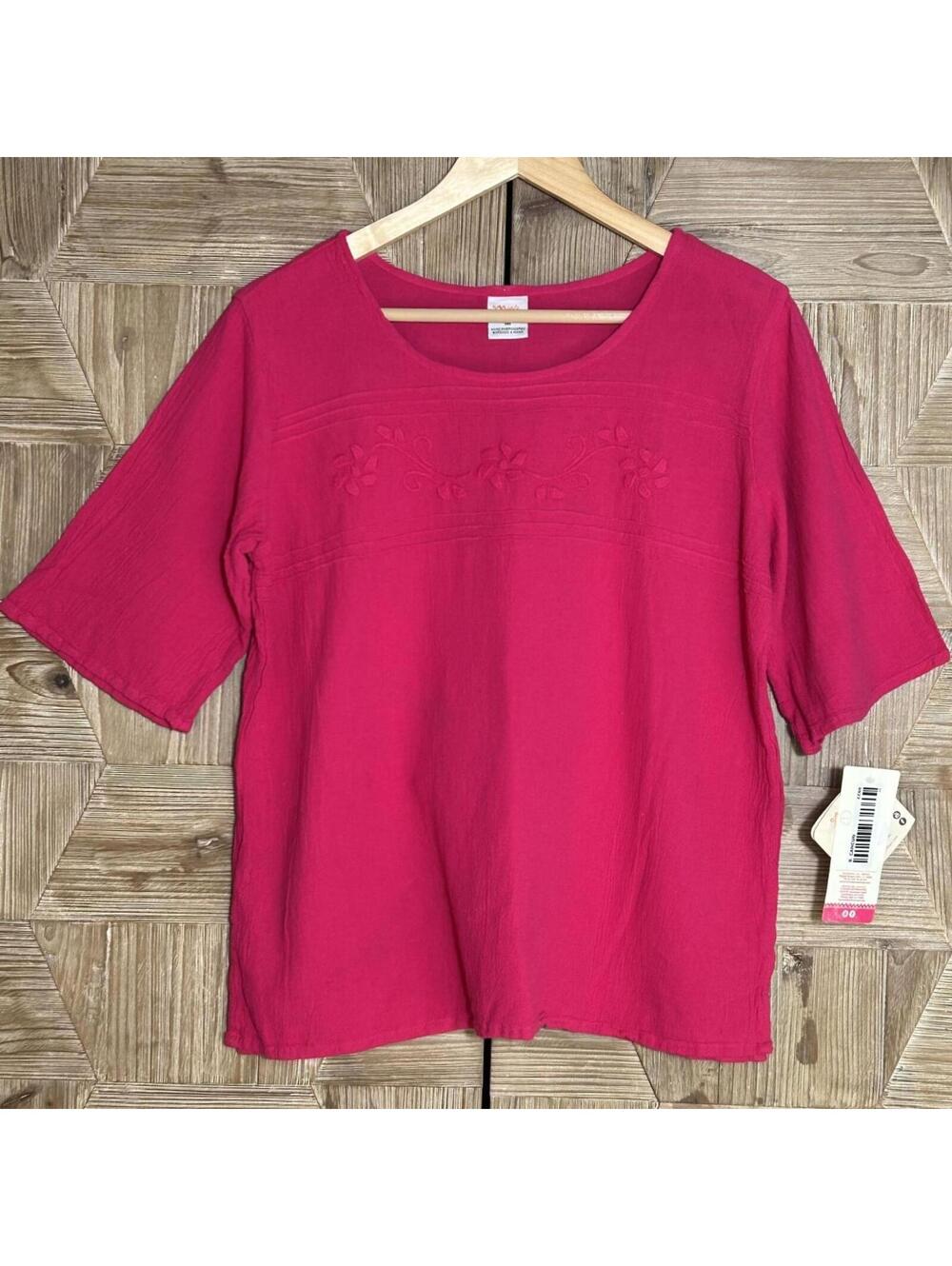 NWT Womens Pink Embroidered Tunic Short Sleeve Cotton Top Floral Boho Festival M